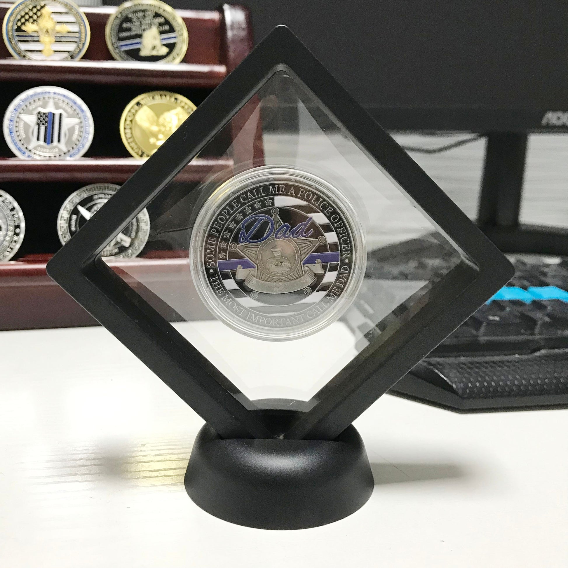 Police officer Dad Challenge coin Retirement graduation gift for him for father  police officer's prayer Thin blue lives matter DecoWoodo