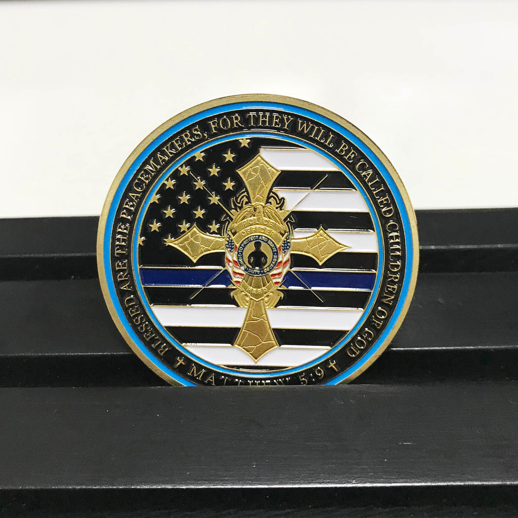 Armor Pray  police officer's  Cross Challenge Coin Crusader Sword and Shield Life Creed Brotherhood Token with Display gift for him DecoWoodo