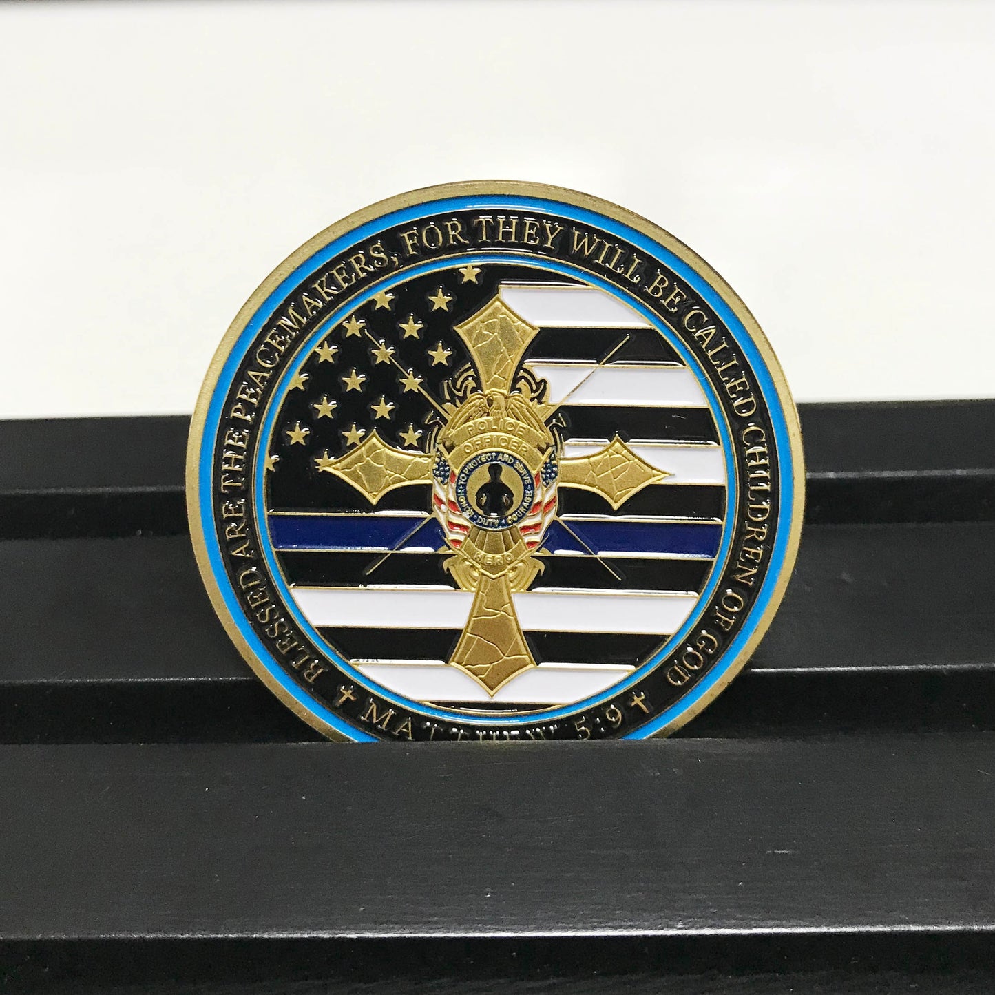 Armor Pray  police officer's  Cross Challenge Coin Crusader Sword and Shield Life Creed Brotherhood Token with Display gift for him DecoWoodo