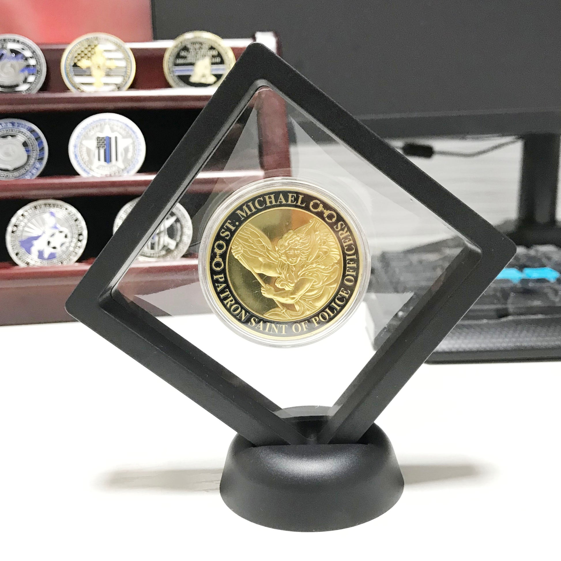 US Policeman Protector  St. Michael Challenge Coin Police Officers Prayer Gold Coin Gift for Him/ Her/Father DecoWoodo