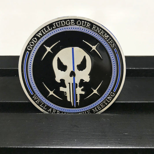 Police officers gift Blue Lives Matter Law Enforcement Challenge Coin God Will Judge Our Enemies/gift for Him for father DecoWoodo