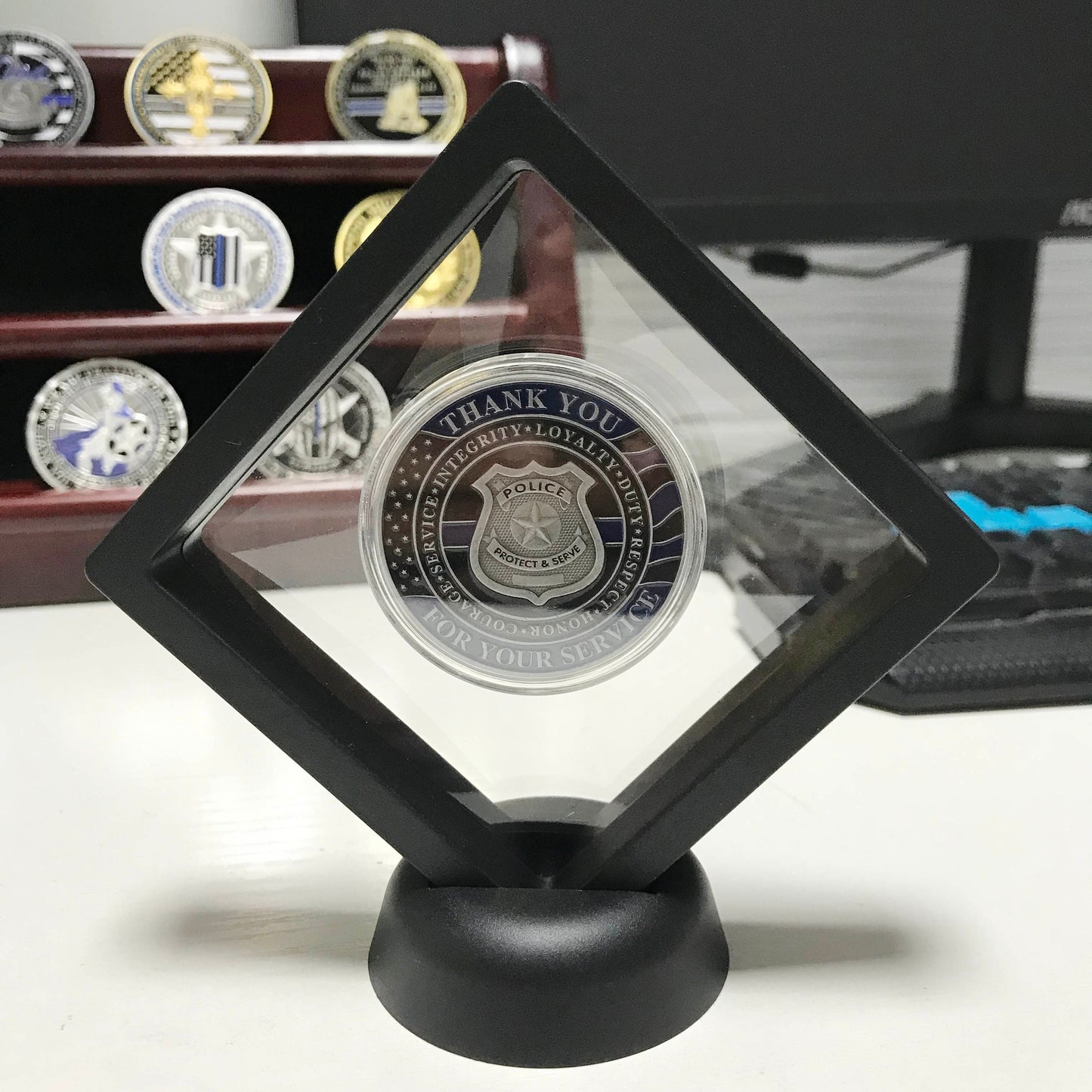 Police Officer & K9 Challenge Coin A Thin Blue Line Coin Law Enforcement Medallion/ Thank you gift for Him for father DecoWoodo