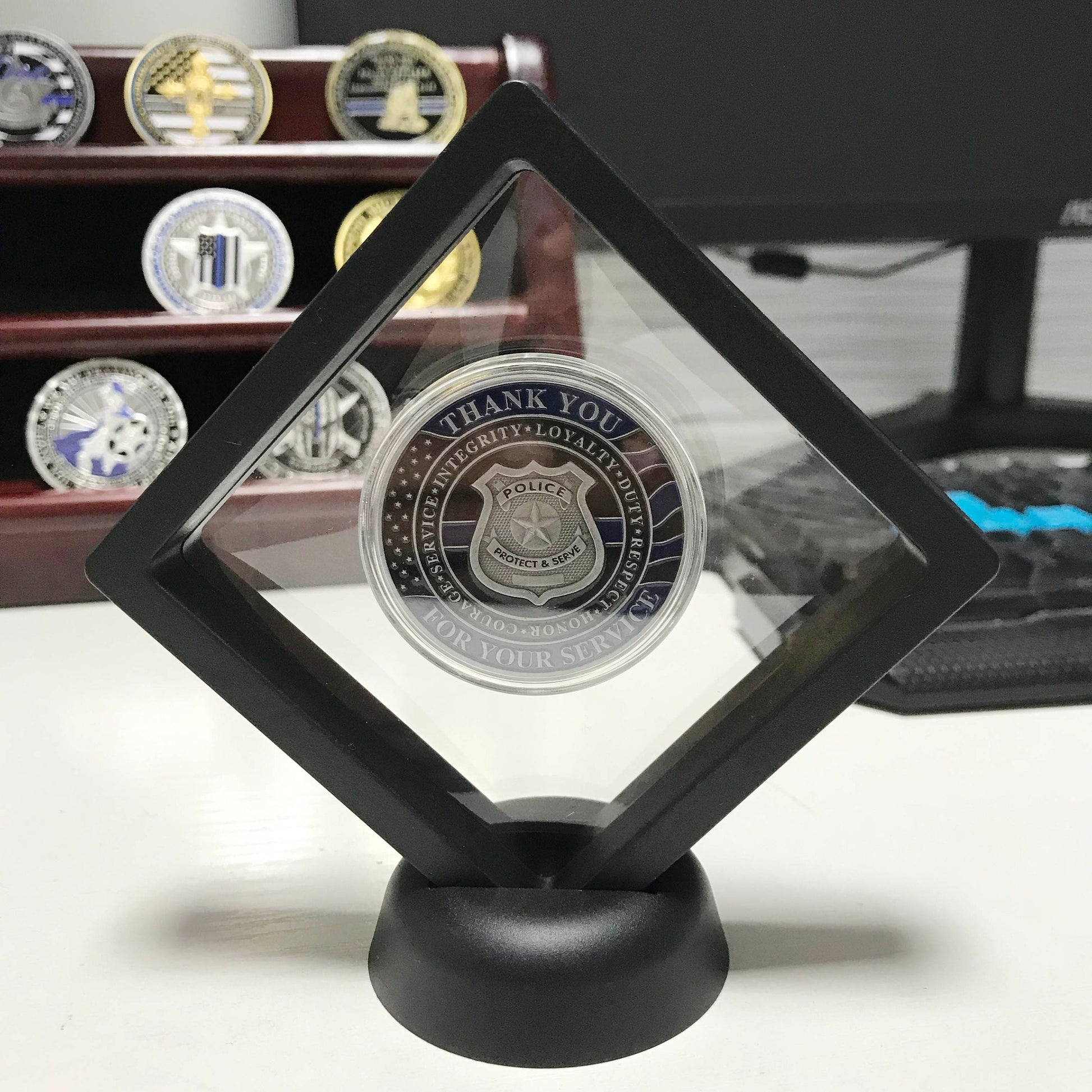 Police Officer & K9 Challenge Coin A Thin Blue Line Coin Law Enforcement Medallion/ Thank you gift for Him for father DecoWoodo