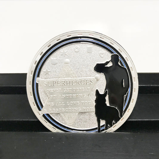 Police Officer badge & K9 Super heroes Challenge Coin A Thin Blue Line Coin Law Enforcement Medallion/ gift for Him for father Matthew 5:9 DecoWoodo