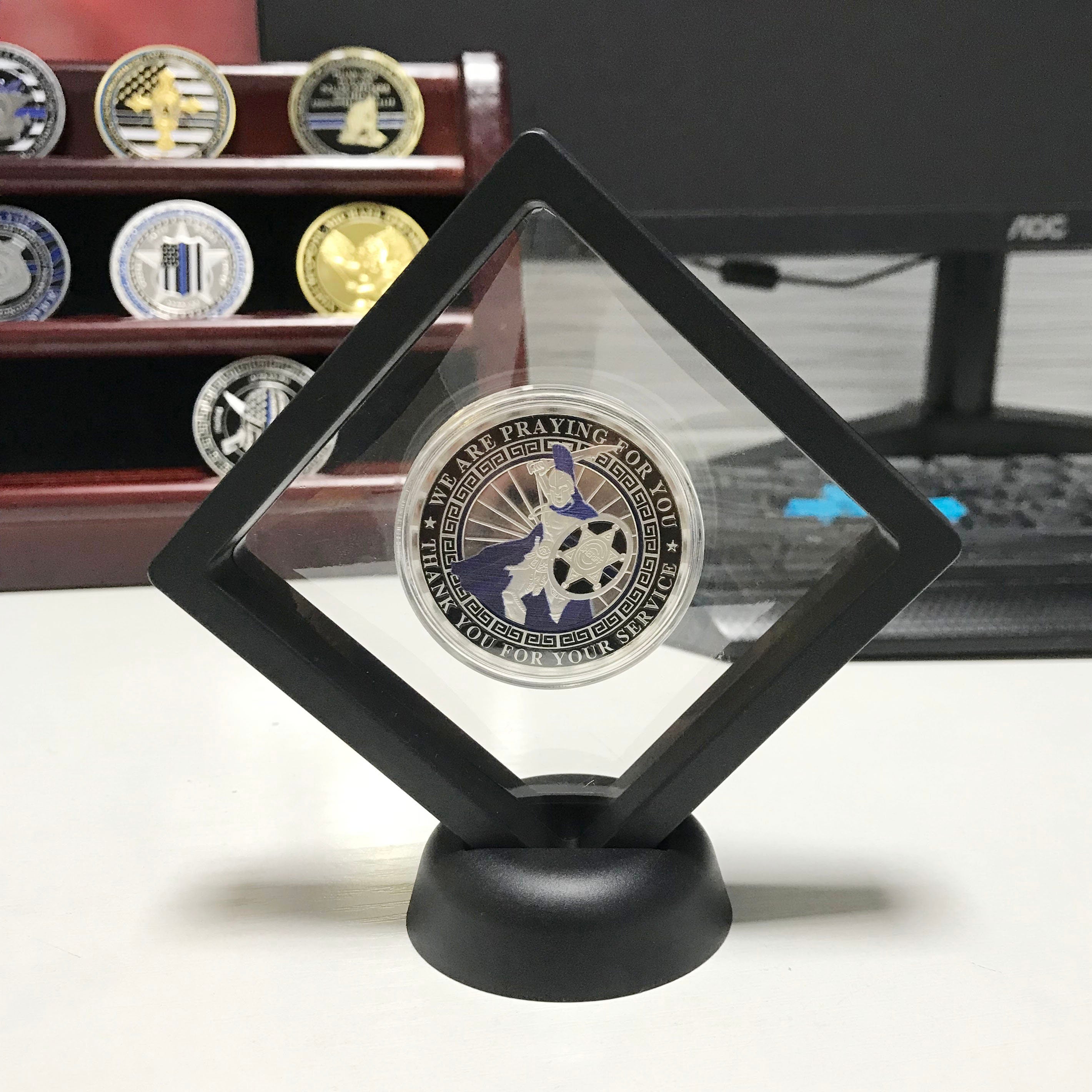 Police Deputy Sheriff Prayer Challenge Coin Law Enforcement Blue Lives Matter Spartan Warrior Badge Gift for Him/ Her/Father/Husband DecoWoodo