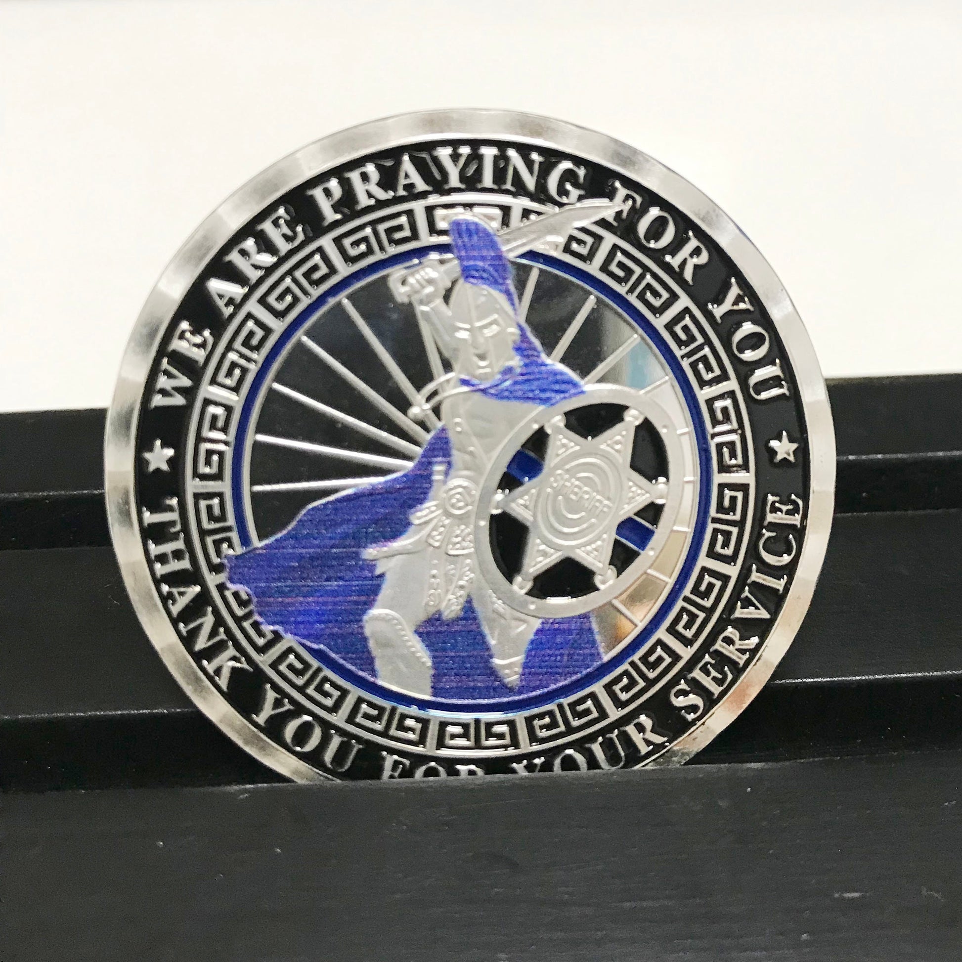 Police Deputy Sheriff Prayer Challenge Coin Law Enforcement Blue Lives Matter Spartan Warrior Badge Gift for Him/ Her/Father/Husband DecoWoodo